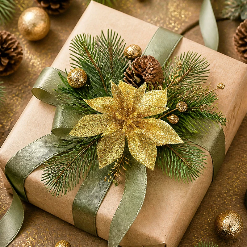 5/10/20Pcs Christmas Decoration Artificial Flowers for Xmas Tree Pendant Wreath Ornaments Home Party New Year 2026 Party Decor - Image 4