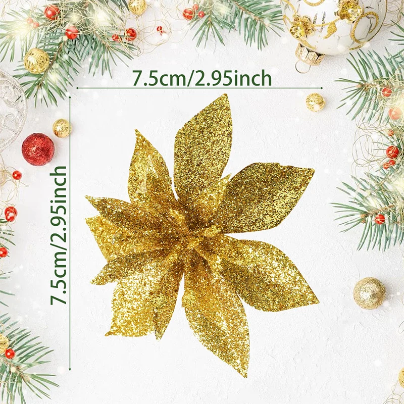 5/10/20Pcs Christmas Decoration Artificial Flowers for Xmas Tree Pendant Wreath Ornaments Home Party New Year 2026 Party Decor - Image 6