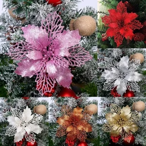 5/10Pcs Christmas Decoration Artificial Flowers Hanging Christmas Tree Pendant for Home Decor Party New Year Ornament Accessory