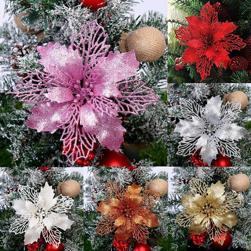 5/10Pcs Christmas Decoration Artificial Flowers Hanging Christmas Tree Pendant for Home Decor Party New Year Ornament Accessory