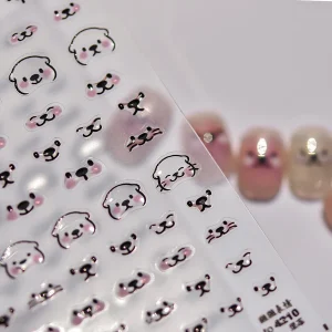 5D Bear Otter Face Nail Art Stickers Jelly Cartoon Expressions with Glitter Eyes 5D Self Adhesive Decoration Manicure Decal DIY