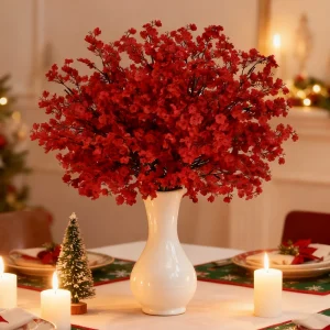 5Pcs Red Babys Breath Artificial Flowers Fake Gypsophila Bouquets for Home Wedding Table New Year Party Christmas Decorations