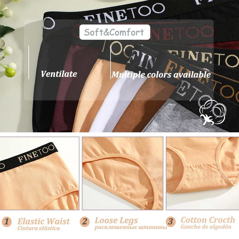 5Pcs/Set Women's Cotton High Waist Briefs Seamless Plus Size Panties Breathable Stretch Underwears Female Soft Lingerie Finetoo - Image 3