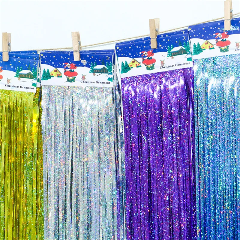 5pcs 10*100cm Tinsel Foil Fringe Door Window Curtain Birthday Party Decor Photo Backdrop Background Wedding Decorations Supplies