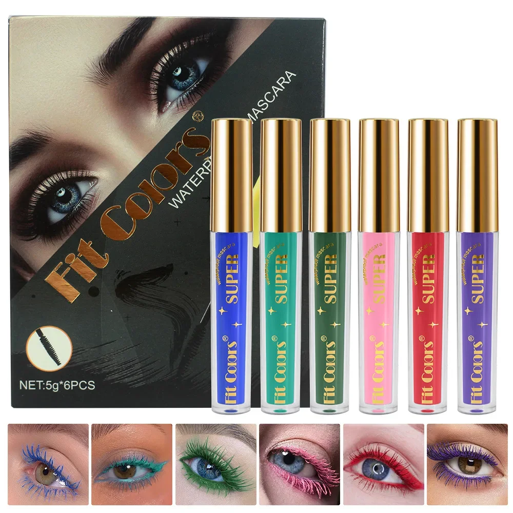 6 Color/Set Colored Mascara Cream Blue Green Lasting Waterproof Mascara Curling Eyelashes Thick Curl 3D Non-smudding Mascara - Image 3