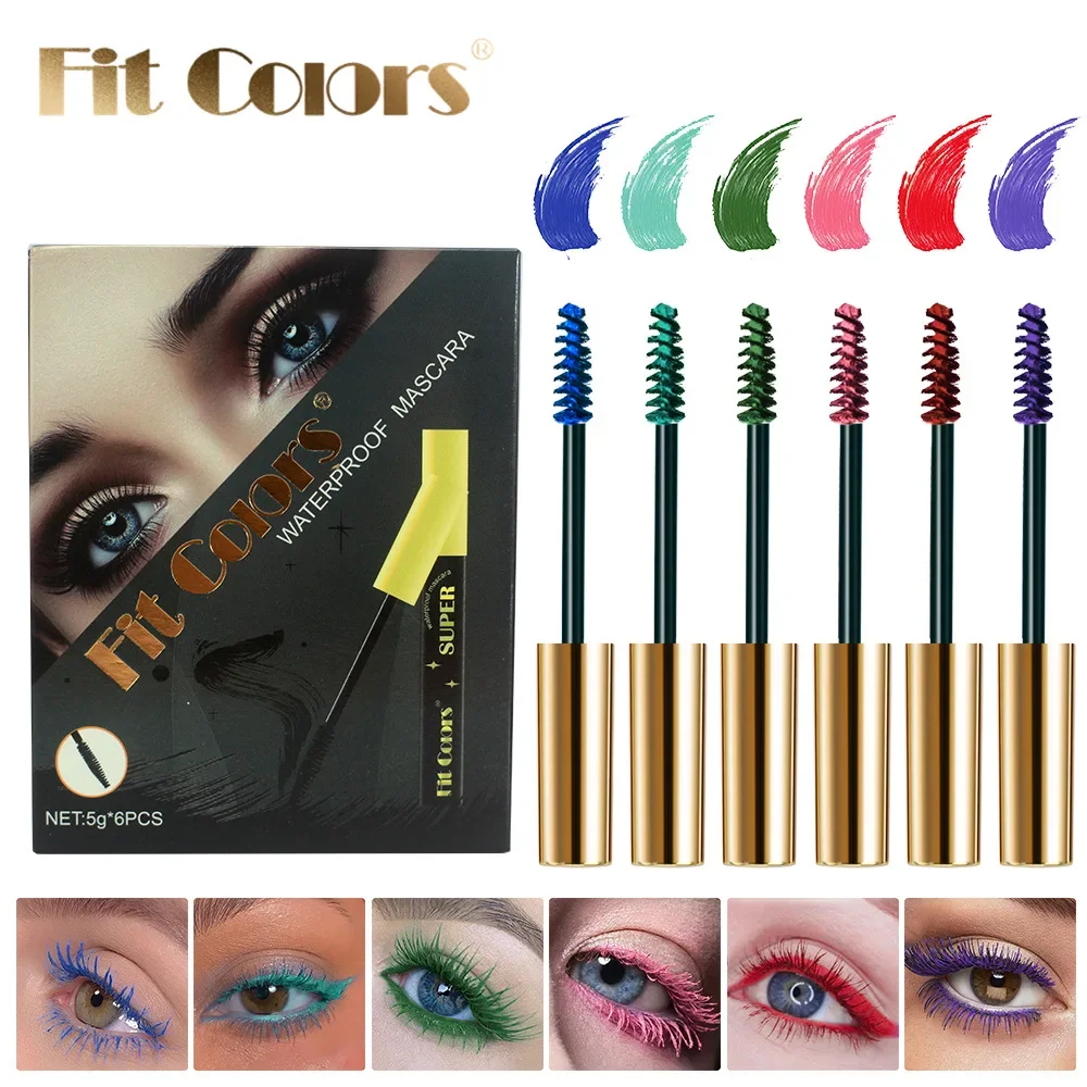 6 Color/Set Colored Mascara Cream Blue Green Lasting Waterproof Mascara Curling Eyelashes Thick Curl 3D Non-smudding Mascara