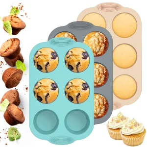 6 Cup Silicone Muffin Pan 6-Cavity Baking Tray Non-Stick Muffin Cake Mold Temperature Resistant Cupcake Biscuit Baking Tools
