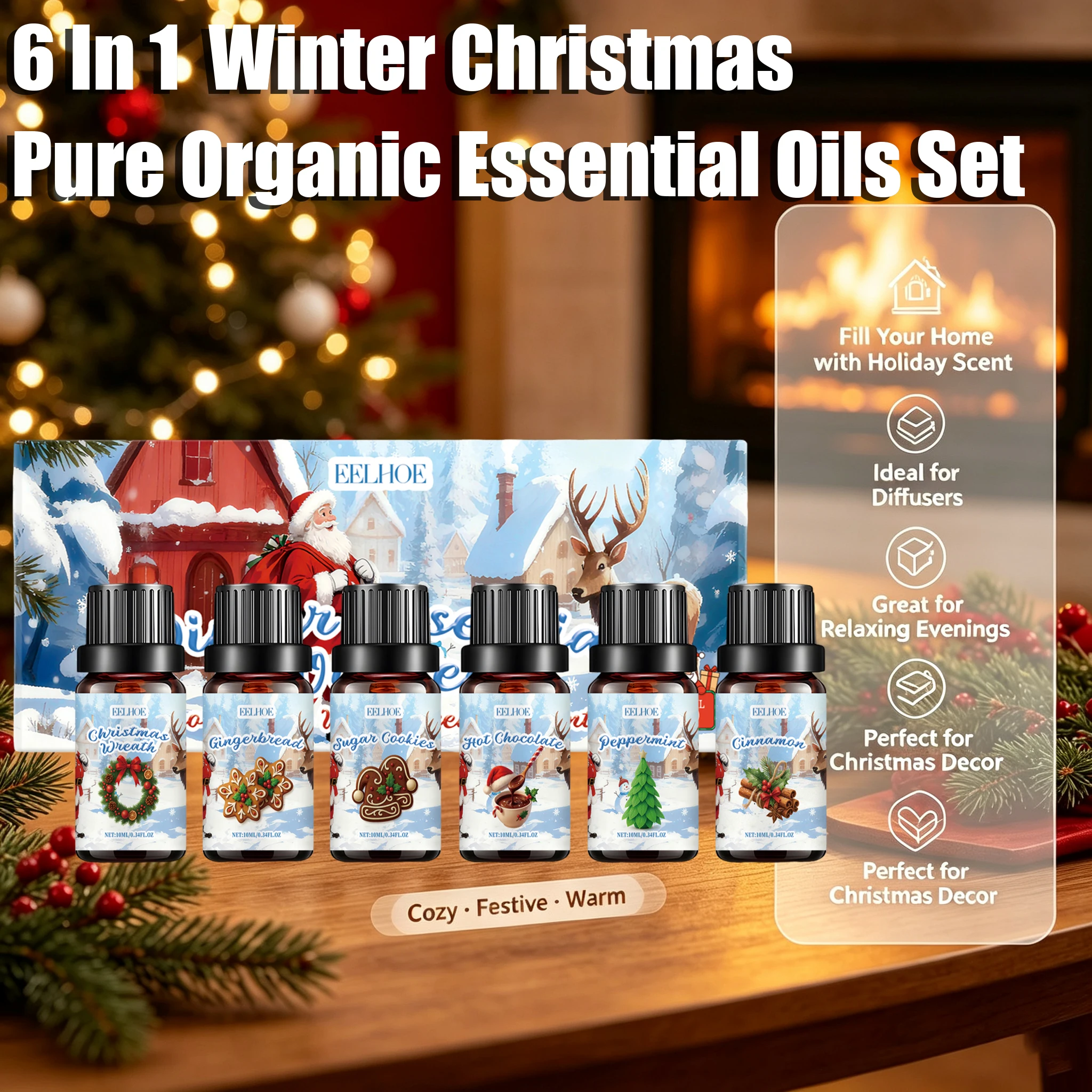 6 In 1 Merry Christmas Winter Essential Oils Set Pure Organic Dessert Fragrance Oils for Candle Soap Making Lasting Scented Oil