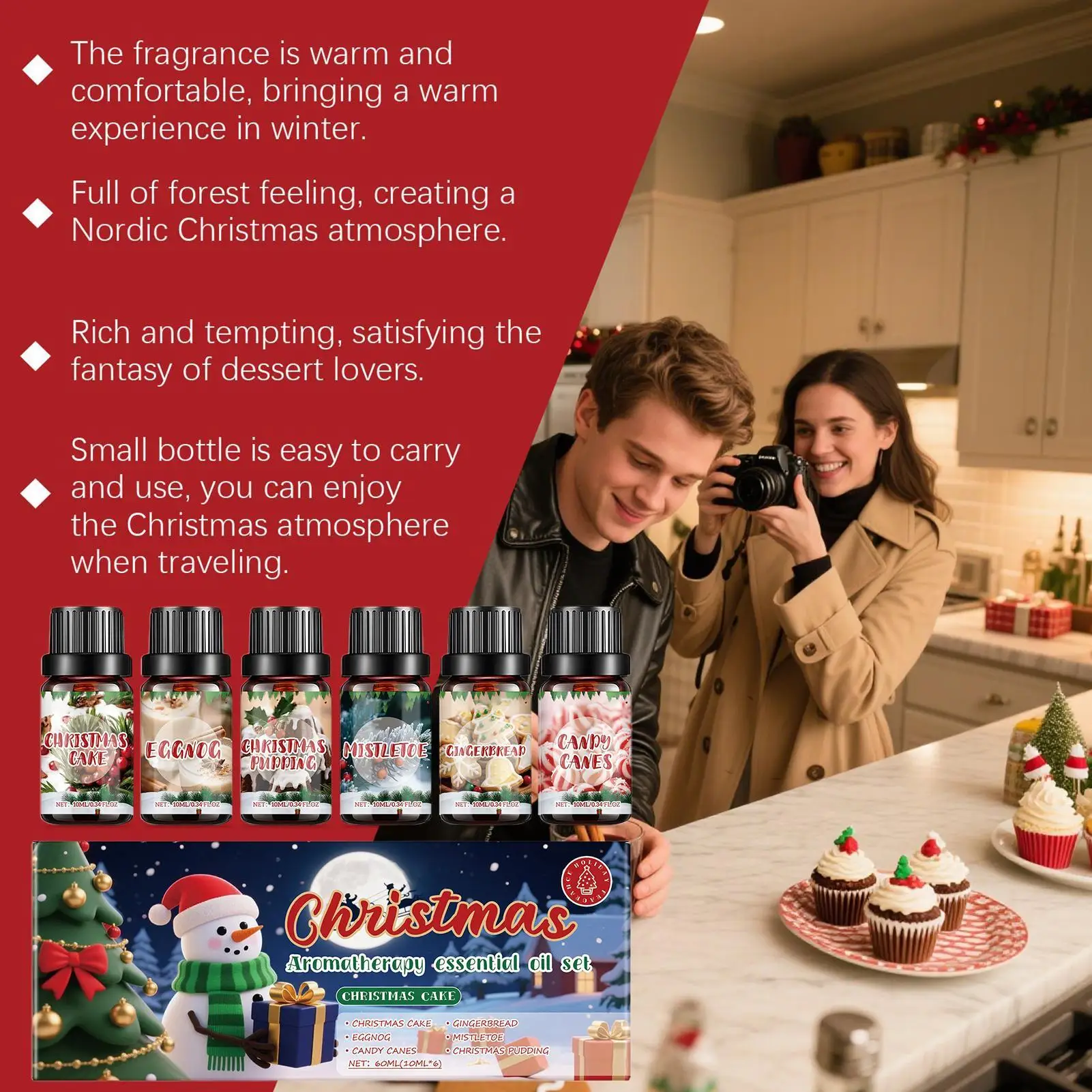 6 Pcs Christmas Fragrance Oils Set for Aromatherapy Diffuser Soap Candle Making Holiday Home Spa Car Office Decor Xmas Gifts - Image 3