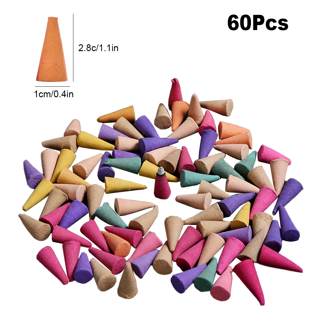 60Pcs Incense Cones Colorful Fragrance Incense Cones Anxiety Relief Natural Scents Cones for Living Room Bedroom - Image 5