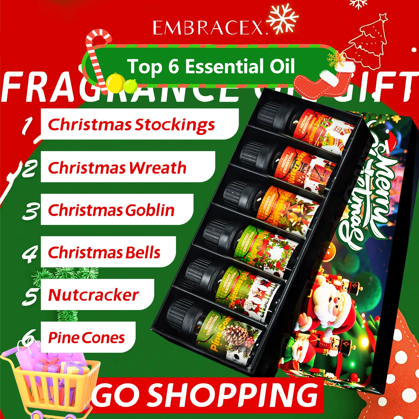 6PC/1Set Merry Christmas Scent Fragrance Oils Gift Box For Diffuser Humidifier Car DIY Candle Making Holiday Gift - Image 2