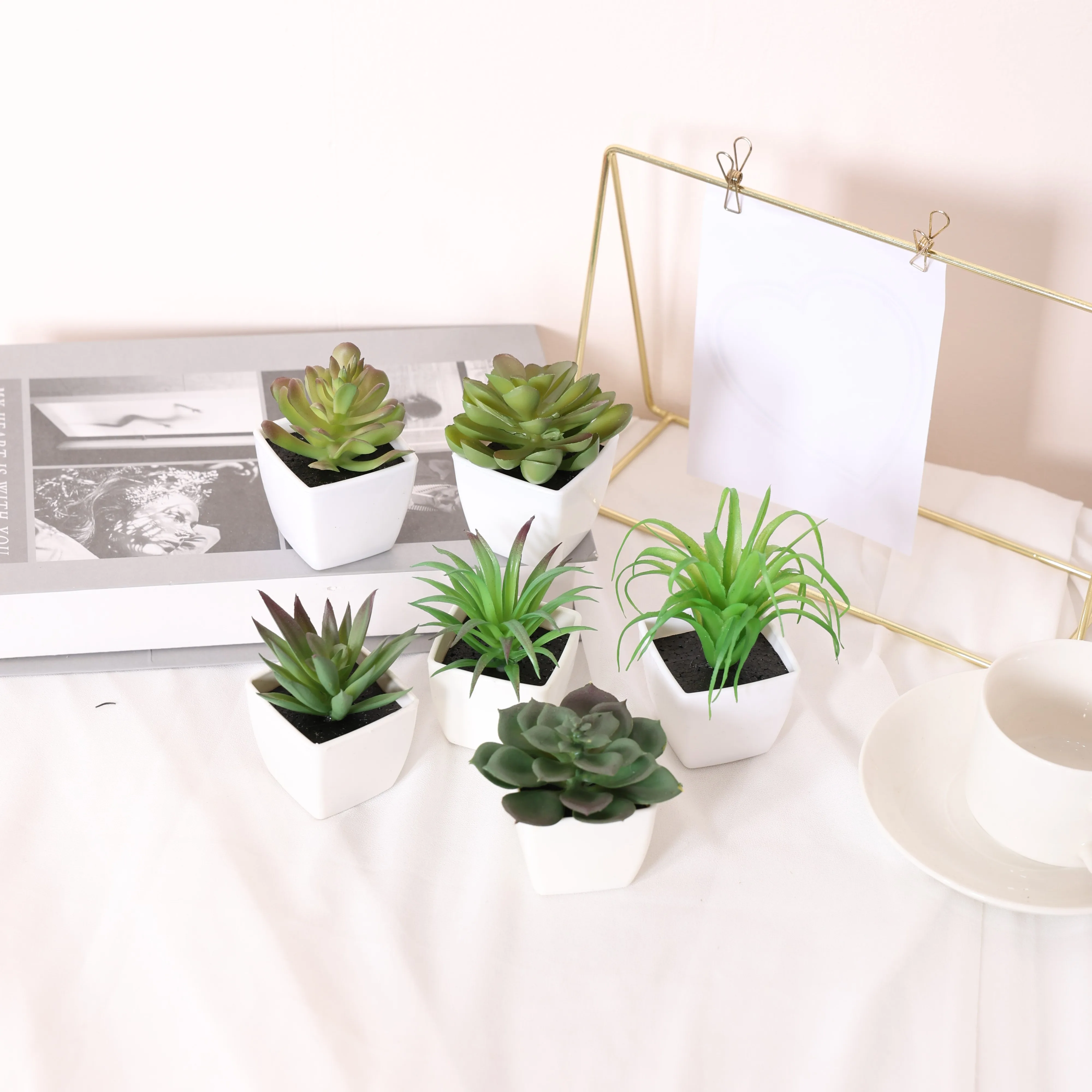 6PCS Home Decoration, Mini Evergreen Artificial Succulent Small Potted Plants - Image 2