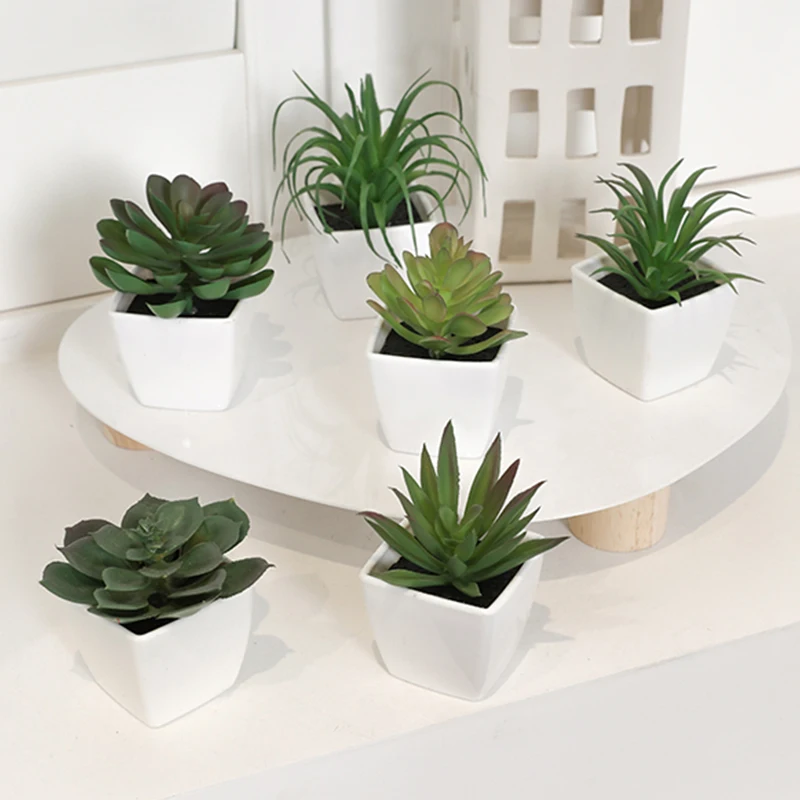 6PCS Home Decoration, Mini Evergreen Artificial Succulent Small Potted Plants - Image 4