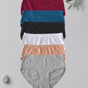 6PCS women's briefs solid color high waist pure cotton underwear soft and comfortable women's briefs casual sports women's under