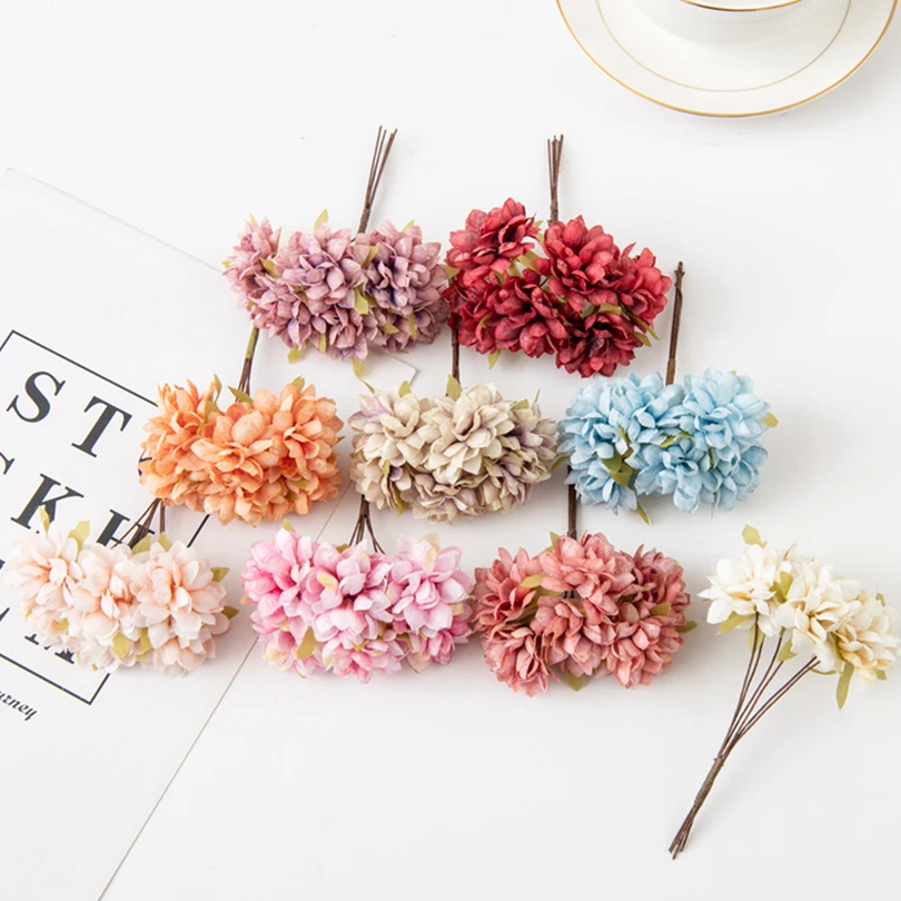 6Pcs 11Cm Artificial Flowers Silk Mini Carnation Wedding Handicraft Wreath Accessories Christmas Diy Home Decortion Scrapbooking - Image 2