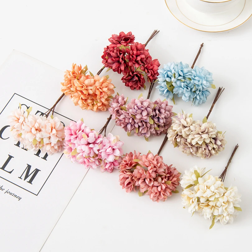 6Pcs 11Cm Artificial Flowers Silk Mini Carnation Wedding Handicraft Wreath Accessories Christmas Diy Home Decortion Scrapbooking - Image 3