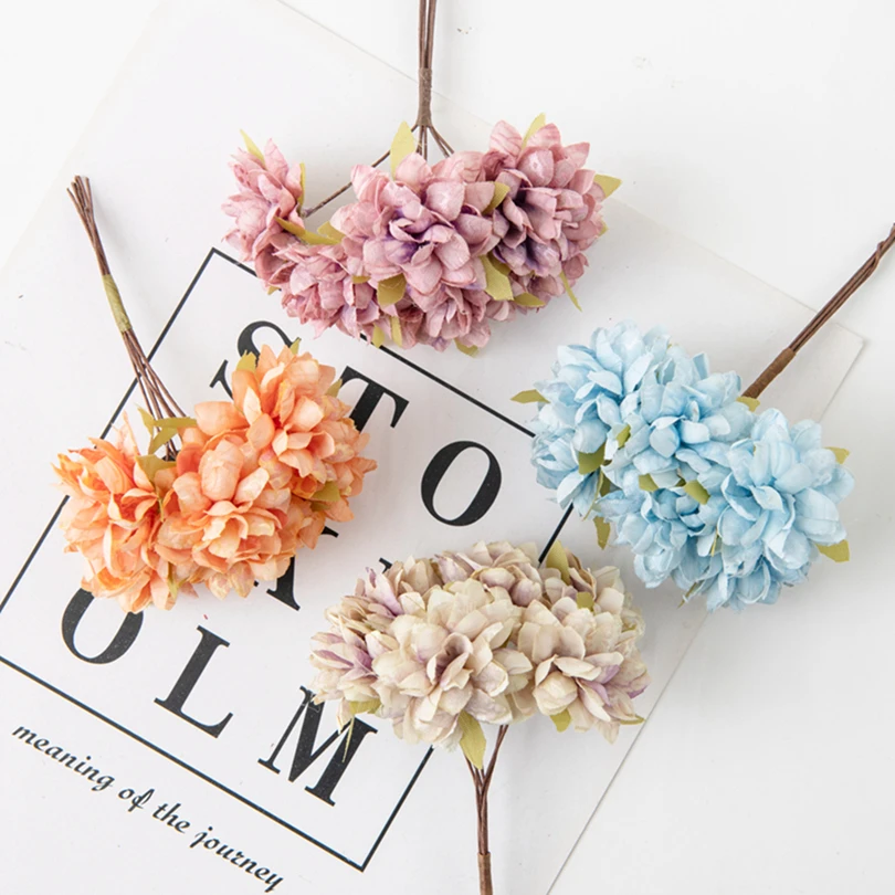 6Pcs 11Cm Artificial Flowers Silk Mini Carnation Wedding Handicraft Wreath Accessories Christmas Diy Home Decortion Scrapbooking - Image 4