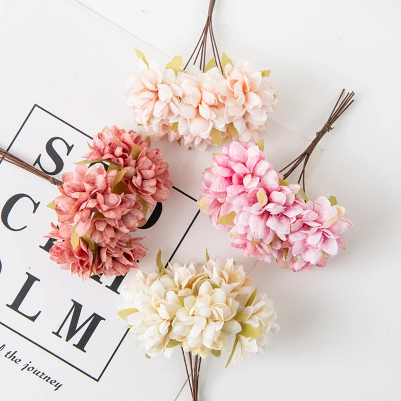 6Pcs 11Cm Artificial Flowers Silk Mini Carnation Wedding Handicraft Wreath Accessories Christmas Diy Home Decortion Scrapbooking - Image 5