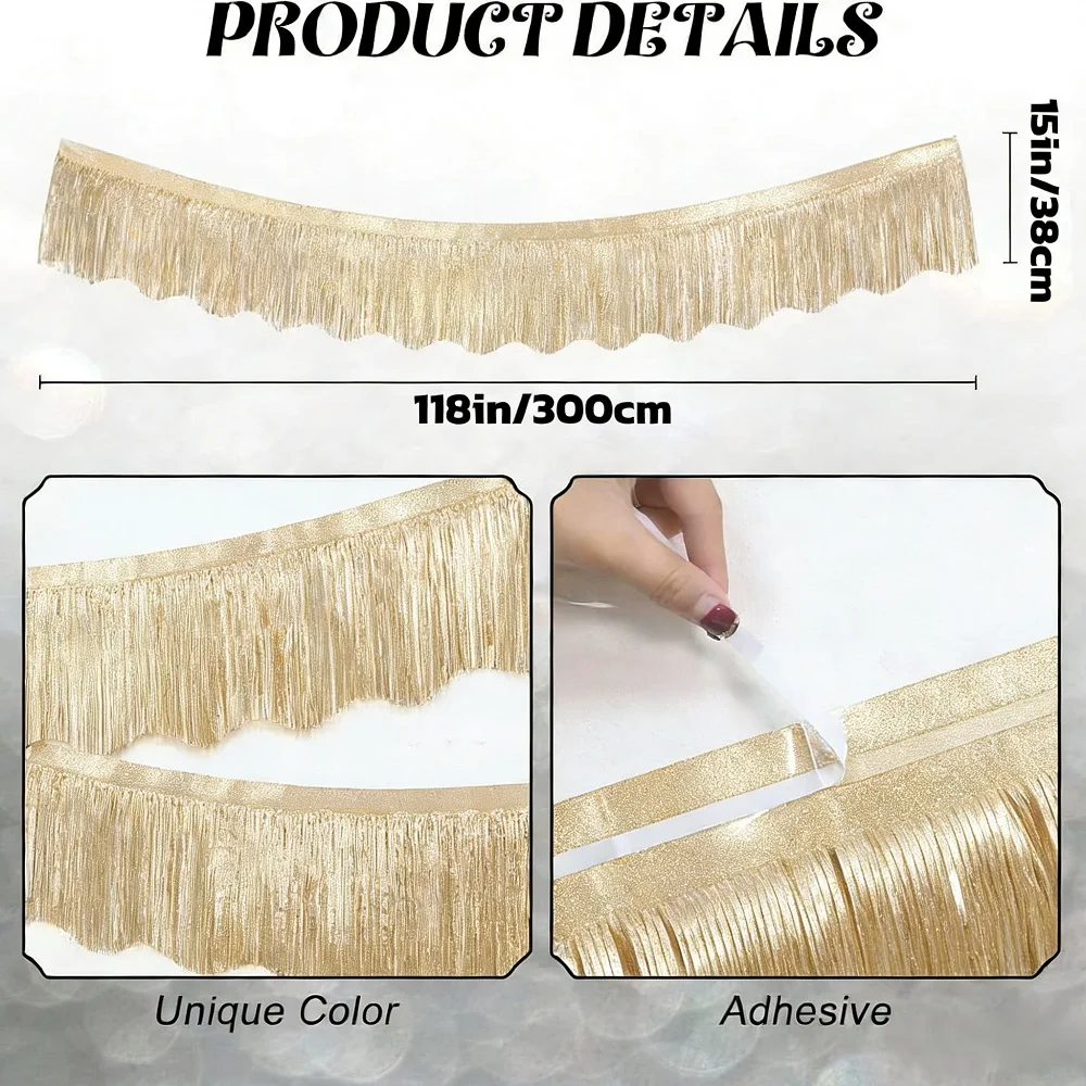 6Pcs Wavy Laser Champagne Golden Foil Fringe Garland Party Decorations, Tinsel Streamers Shiny Champagne Golden Wall Hanging - Image 2