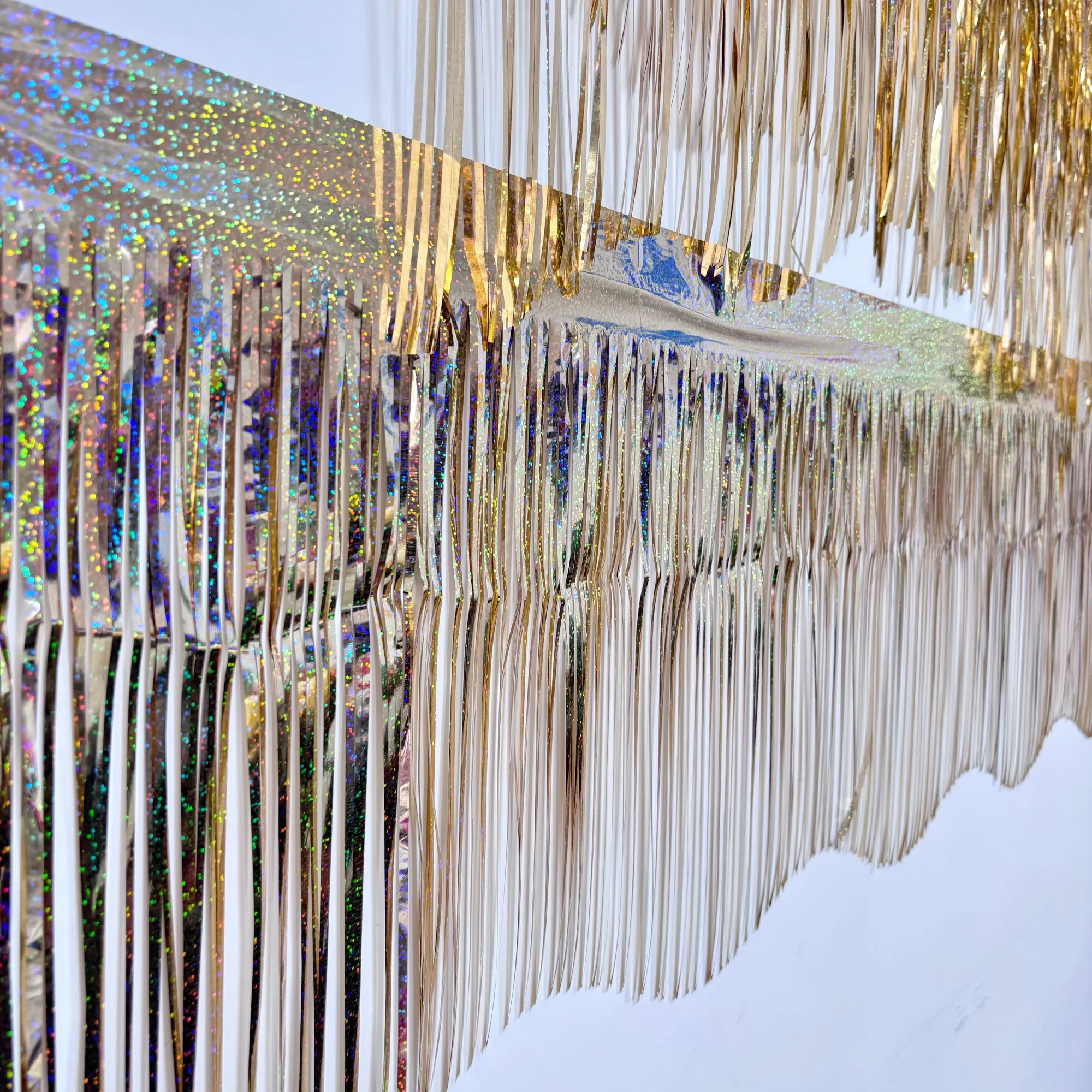 6Pcs Wavy Laser Champagne Golden Foil Fringe Garland Party Decorations, Tinsel Streamers Shiny Champagne Golden Wall Hanging - Image 5