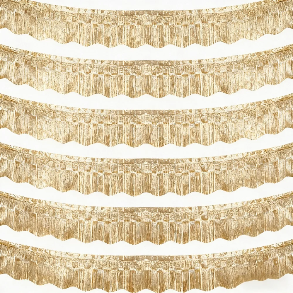 6Pcs Wavy Laser Champagne Golden Foil Fringe Garland Party Decorations, Tinsel Streamers Shiny Champagne Golden Wall Hanging