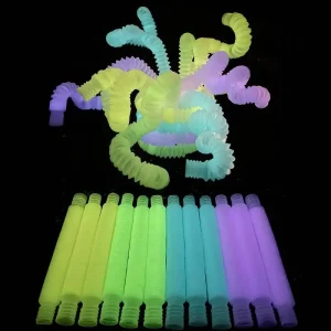 6pcs Luminous Pop Tube Fidget Toys Stretch Tube Sensory Toys Bend Build Connect Toy For Kid Girls Boy Stress Autism ADHD Anxiety