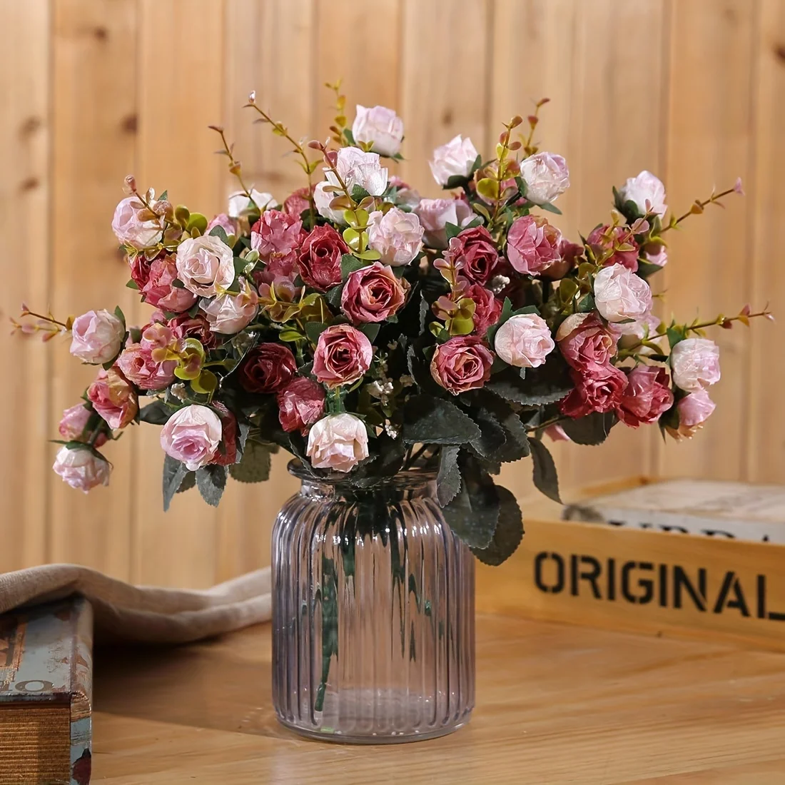 7 Forks 21 Heads Artificial Flower Silk Rose High Quality Christmas Wreath Wedding Bouquet Home Arrangement Vase Bridal Bouquets - Image 3