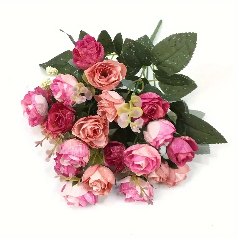 7 Forks 21 Heads Artificial Flower Silk Rose High Quality Christmas Wreath Wedding Bouquet Home Arrangement Vase Bridal Bouquets - Image 5