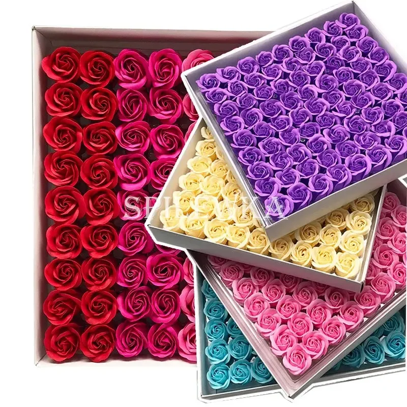 81pcs Three-Layer No Flower Base Rose Soap Flower Head Decoration Flower Box Wedding Bouquet Valentine'S Day Artificial Flower - Image 5