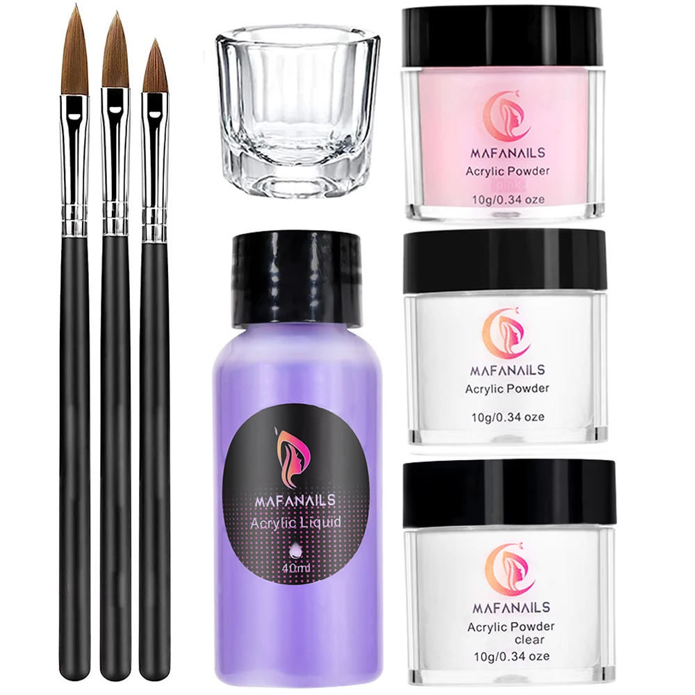 8pcs/Set Professional Crystal Monomer Liquid & Brush Nail Powder Kit 3Color Acrylic Powder&40ml for Nails Liquid Set With Cup - Image 2