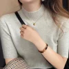 AOSSVIAO 2026 Turtleneck Basic Solid Thin Summer Pullover Women Female Knitted Sweater Slim Short Sleeve Bodycon Sweater