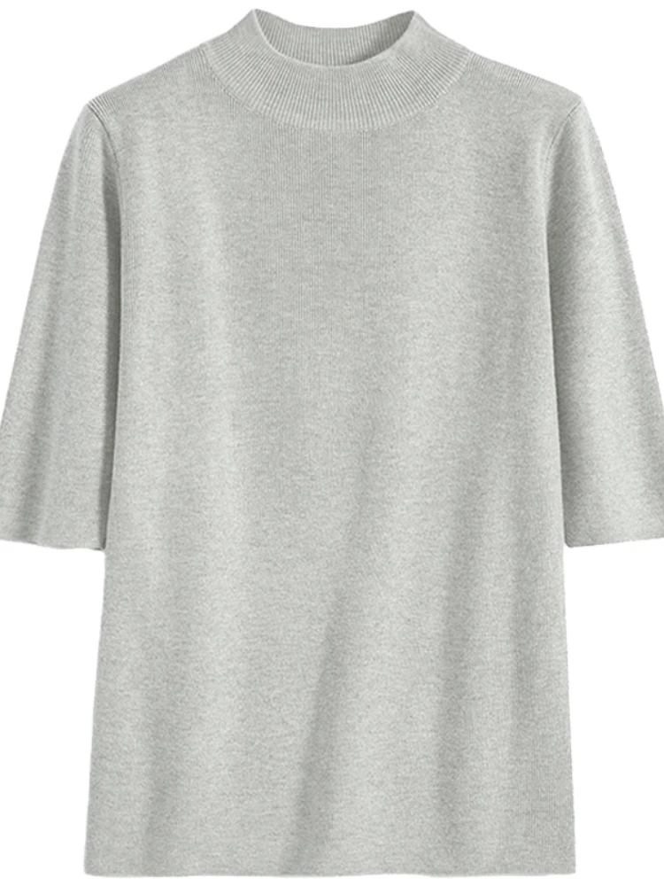 AOSSVIAO 2026 Turtleneck Basic Solid Thin Summer Pullover Women Female Knitted Sweater Slim Short Sleeve Bodycon Sweater - Image 6