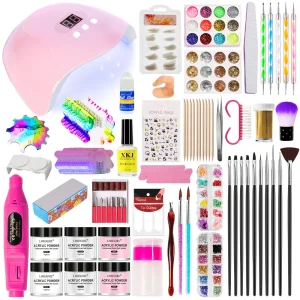 Acrylic Nail Art Kit UV Nail Dryer Light Polishing Tools With Electric Nail Drill Acrylic Nail Art Supplies For Beginner With Ev