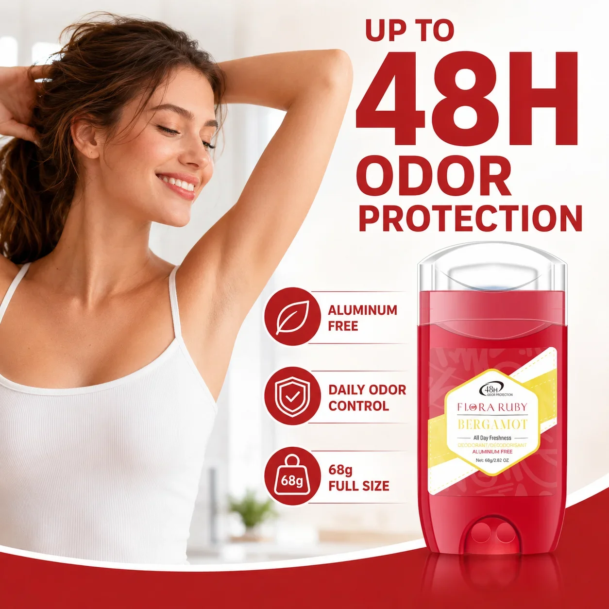 Aluminum Free Deodorant Stick 68g, 48H Odor Protection, Long Lasting Underarm Deodorant for Women & Men - Image 2