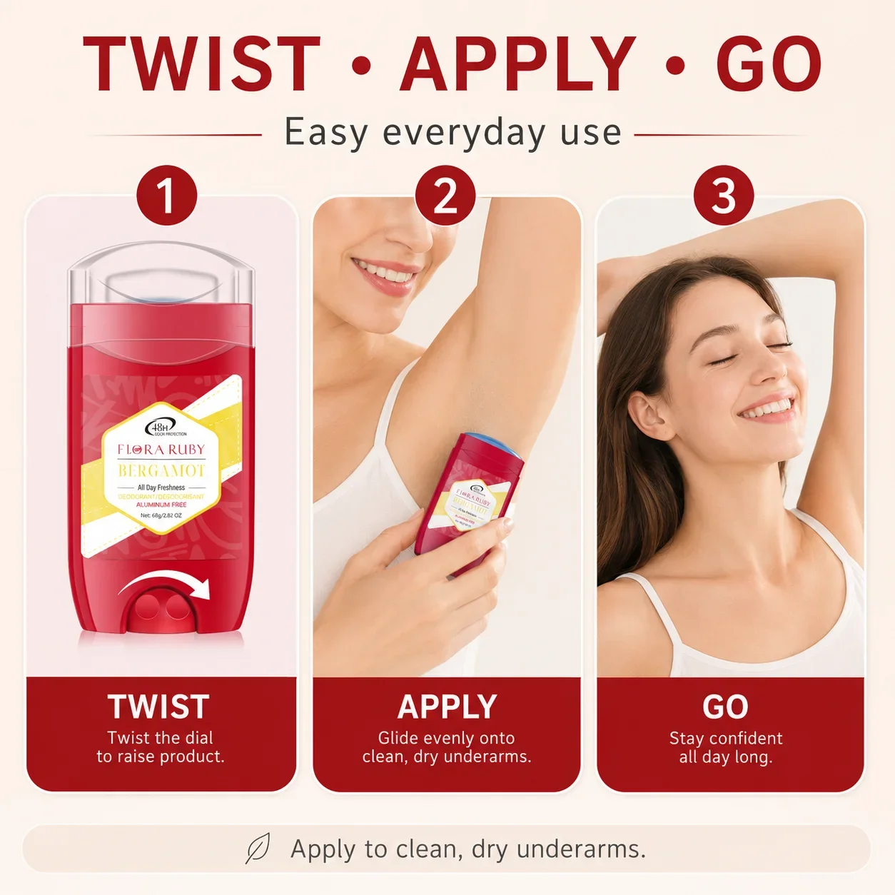 Aluminum Free Deodorant Stick 68g, 48H Odor Protection, Long Lasting Underarm Deodorant for Women & Men - Image 4