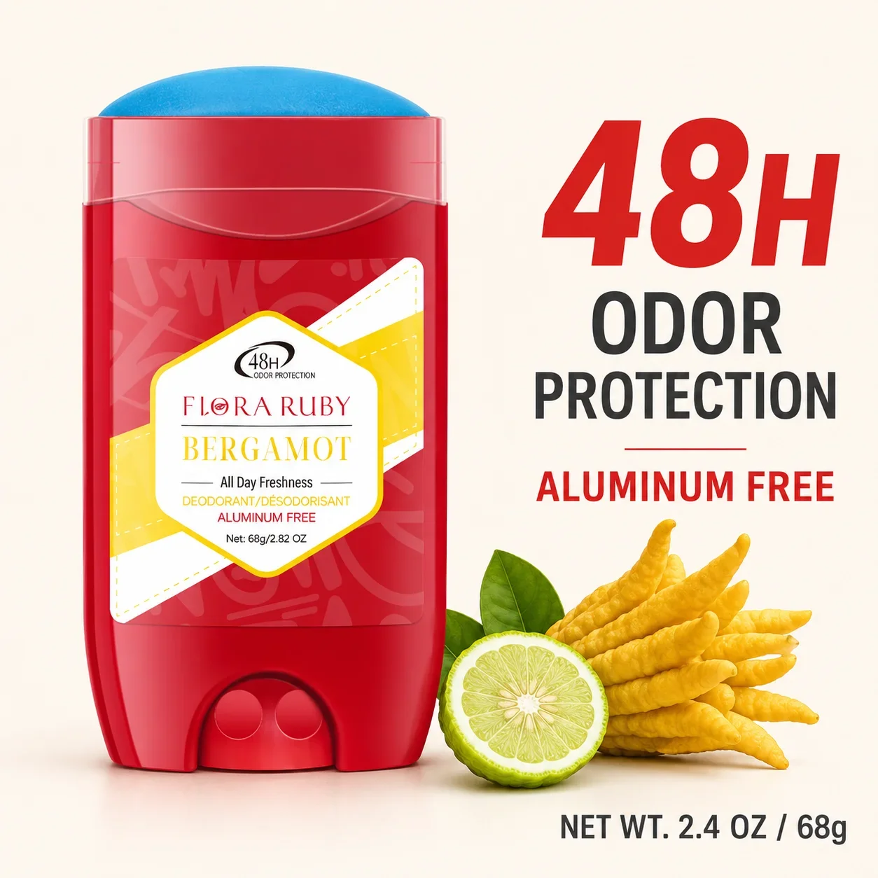 Aluminum Free Deodorant Stick 68g, 48H Odor Protection, Long Lasting Underarm Deodorant for Women & Men