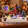 Animated Christmas Village Camper Collection Decor Light Musical Rotating Skating Figures Snowy Winter Tabletop Xmas Ornament