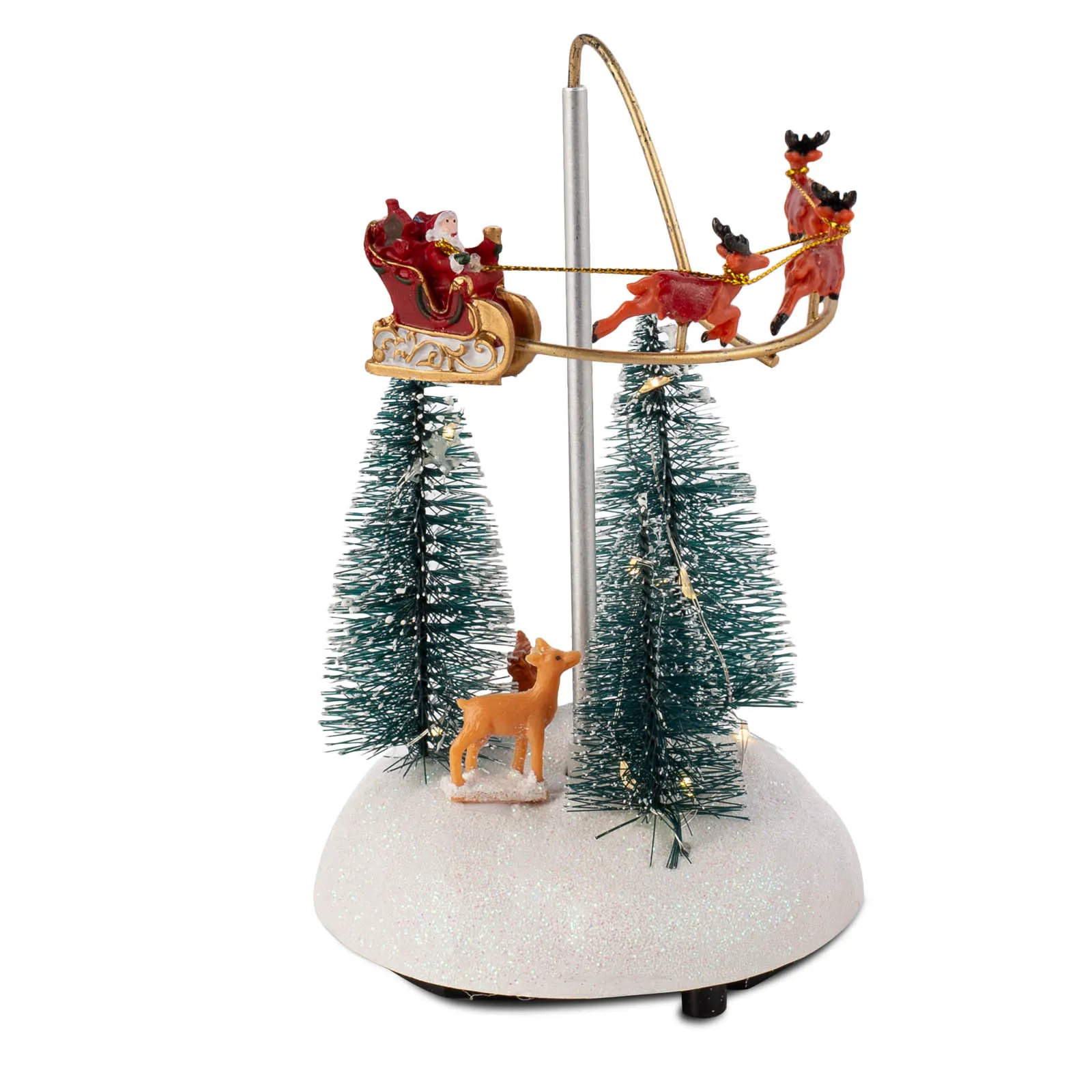 Animated Christmas Village Flying Sleigh with Rotating Santa Figurines Musical Light-Up Holiday Decorations Accessory - Image 2