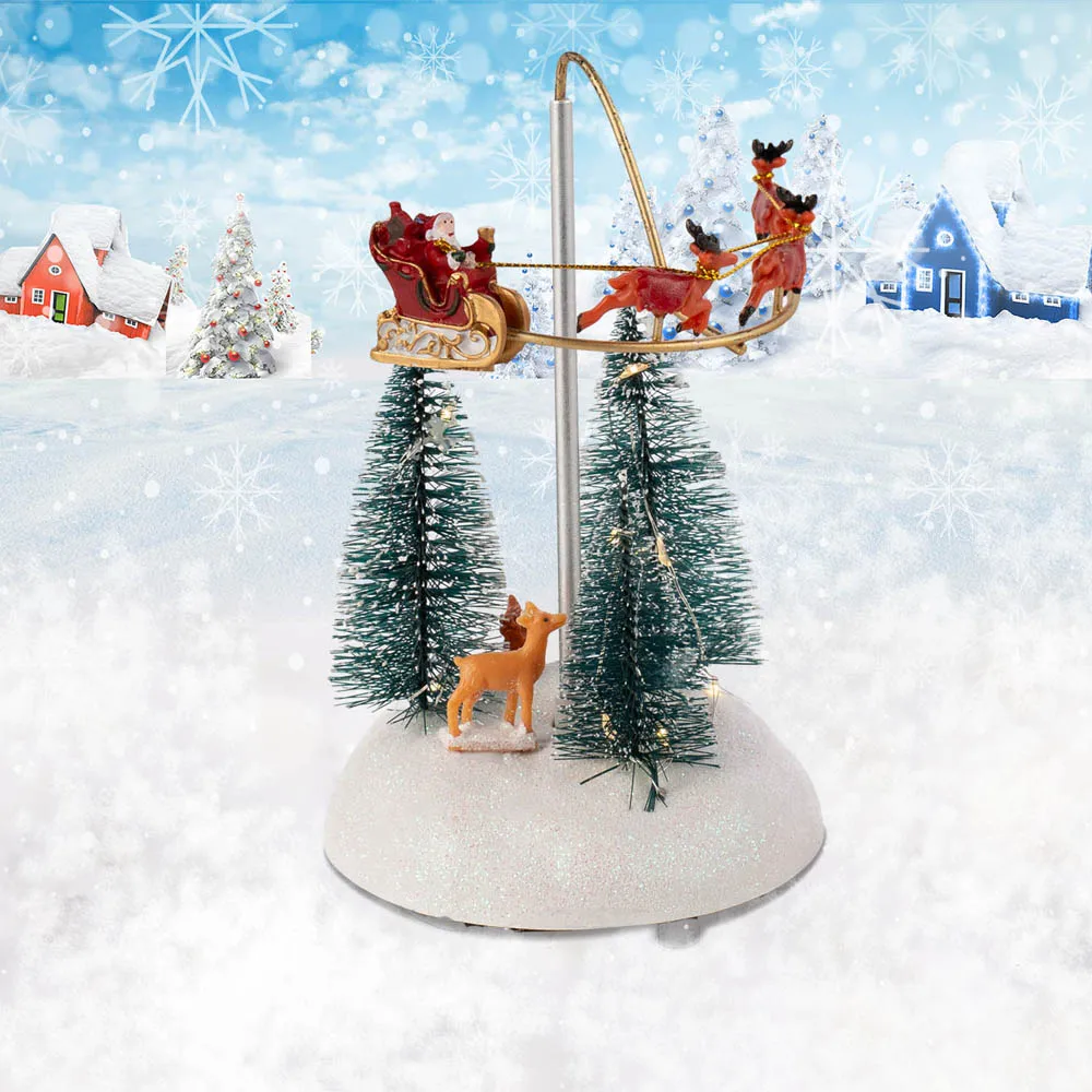 Animated Christmas Village Flying Sleigh with Rotating Santa Figurines Musical Light-Up Holiday Decorations Accessory - Image 4