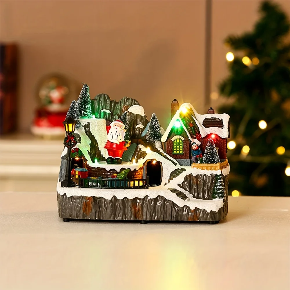 Animated Christmas Village Music Box with Rotating Train & Tree, Moving Skaters, 8 Christmas Songs 23.5cm - Image 3