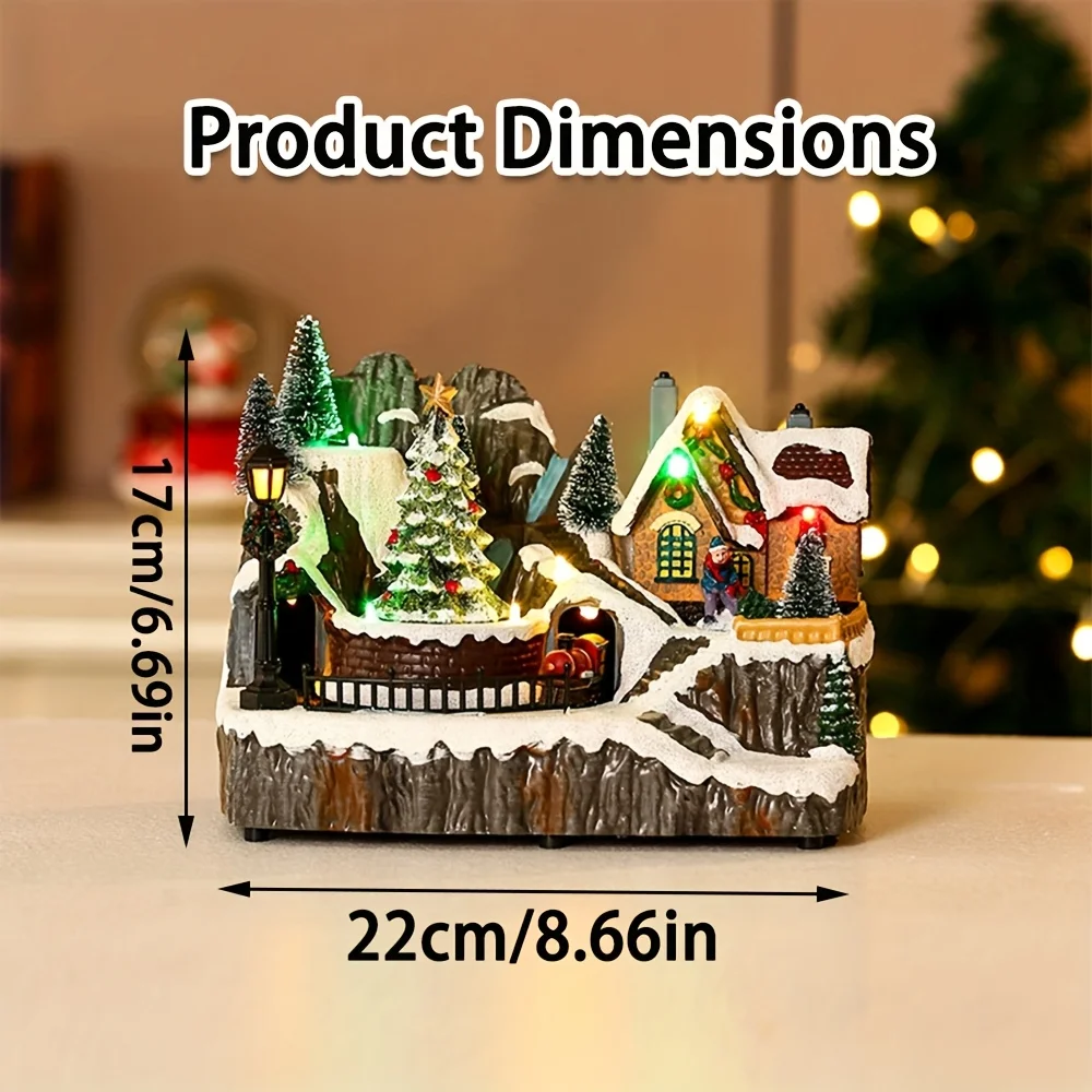 Animated Christmas Village Music Box with Rotating Train & Tree, Moving Skaters, 8 Christmas Songs 23.5cm - Image 5