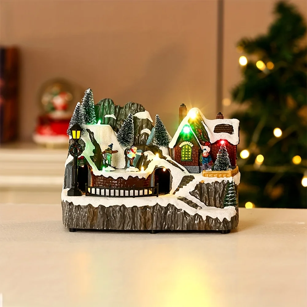 Animated Christmas Village Music Box with Rotating Train & Tree, Moving Skaters, 8 Christmas Songs 23.5cm - Image 2