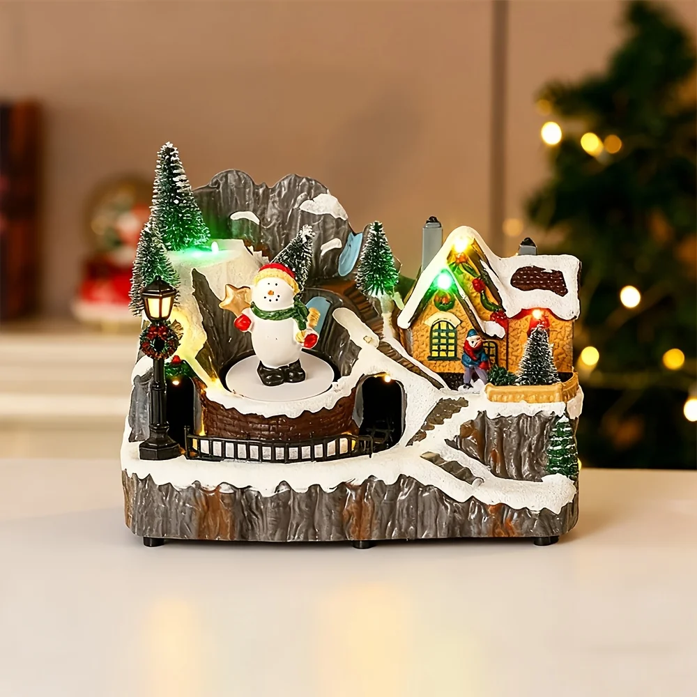 Animated Christmas Village Music Box with Rotating Train & Tree, Moving Skaters, 8 Christmas Songs 23.5cm - Image 4