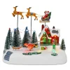 Animated Santa Sleigh Christmas Village Decoration Music Light-Up Building Accessories Snots on the Run Figurine for Indoor Use
