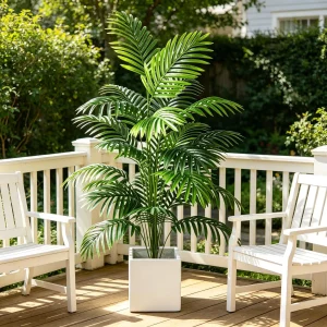 Areca Palm Fake Plant Tree with Pot, Plastic Green Artificial Bonsai for Home Room Indoor Outdoor Garden Office Party Decor