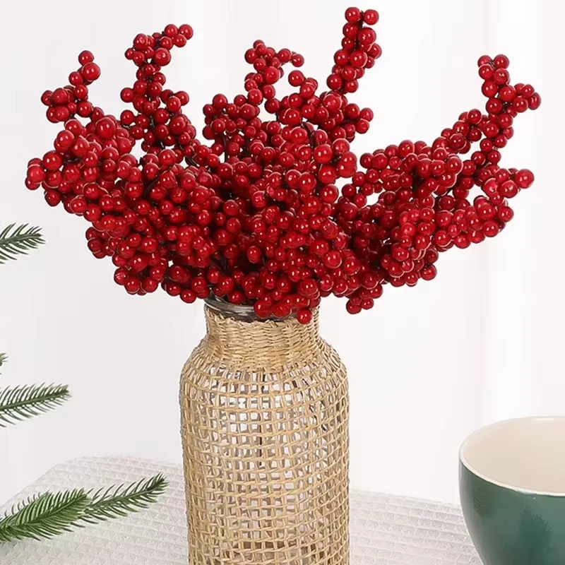Artificial Christmas Red Holly Berries Branches Stems Flowers DIY Garland Wreath Xmas Tree Ornaments Party Displays Wholesale - Image 2