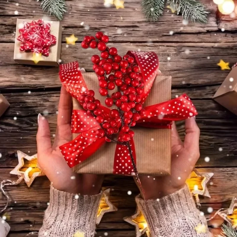 Artificial Christmas Red Holly Berries Branches Stems Flowers DIY Garland Wreath Xmas Tree Ornaments Party Displays Wholesale - Image 4