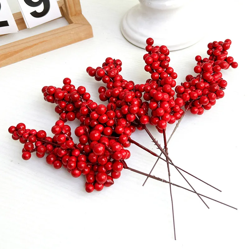 Artificial Christmas Red Holly Berries Branches Stems Flowers DIY Garland Wreath Xmas Tree Ornaments Party Displays Wholesale - Image 6