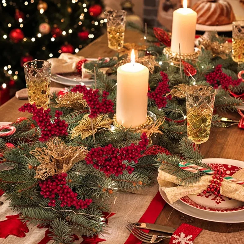 Artificial Christmas Red Holly Berries Branches Stems Flowers DIY Garland Wreath Xmas Tree Ornaments Party Displays Wholesale - Image 5