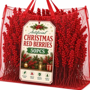 Artificial Christmas Red Holly Berries Branches Stems Flowers DIY Garland Wreath Xmas Tree Ornaments Party Displays Wholesale